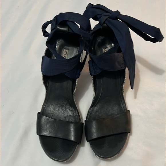 UGG Jules Ankle Wrap Platform Wedge Leather Sandals - Picture 4 of 10